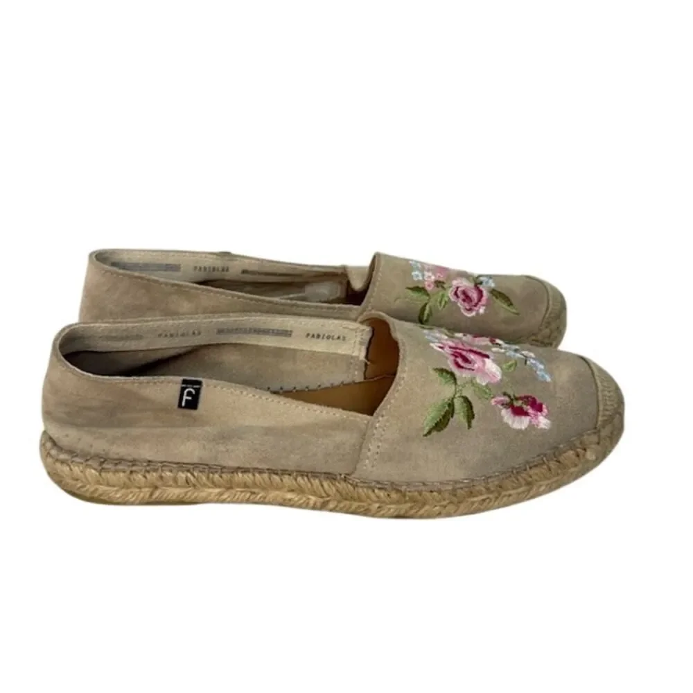 Fabiolas Espadrilles Tan Suede Floral Pink 39 8.5 M Spain